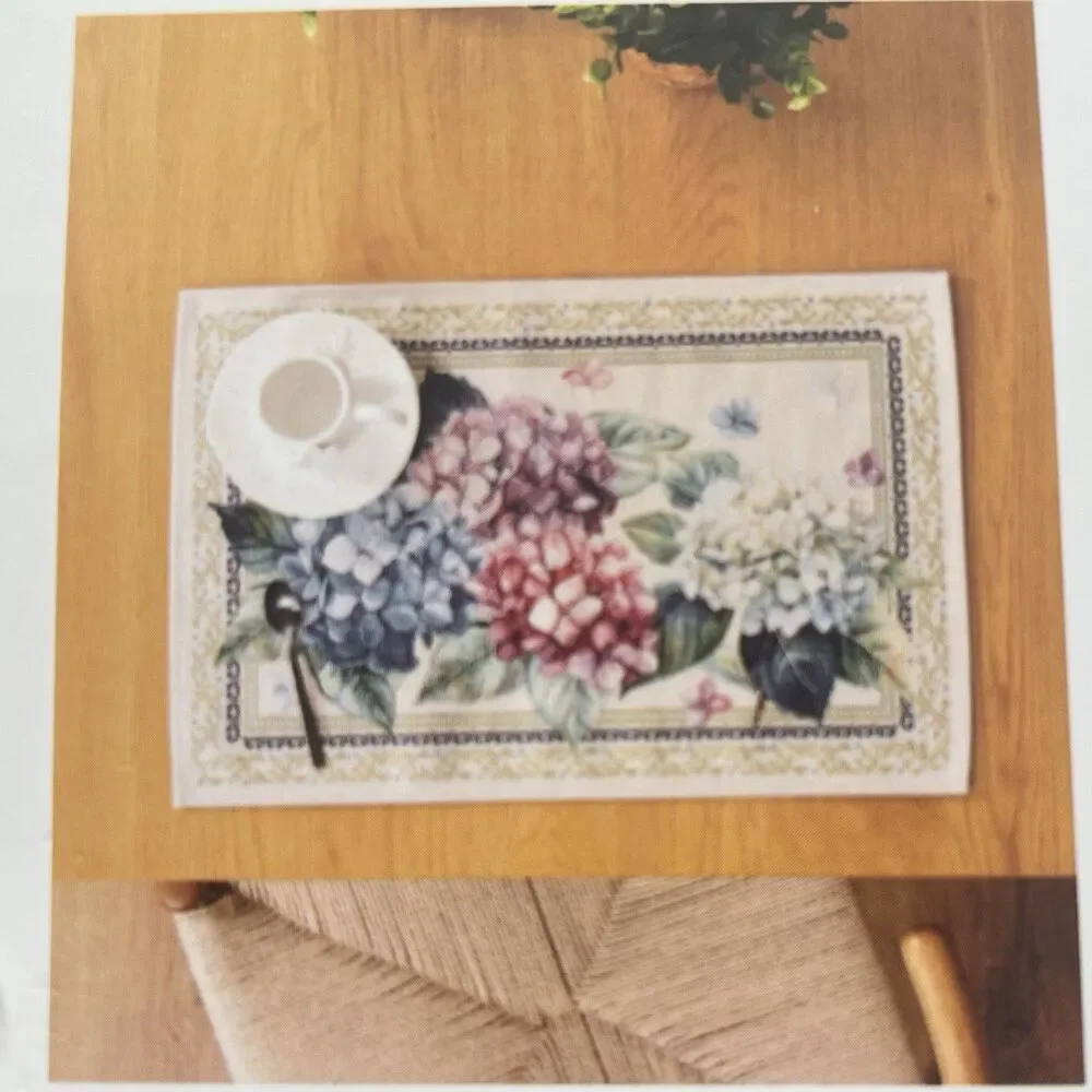 EMME Jacquard Gobelin Tapestry 4 Table Placemats Floral Hydrangea Cottage NEW